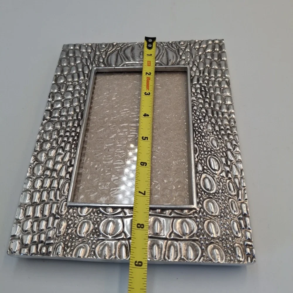 Nicole Miller Home Silver Crocodile Reptile Embossed 4x6 Picture Frame Metal